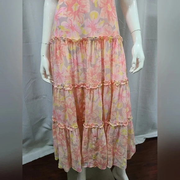 LIKELY Womens Size 0 Rachel Floral V-Neck Tiered Ruffle Maxi Dress $278 Peach - Picture 6 of 12